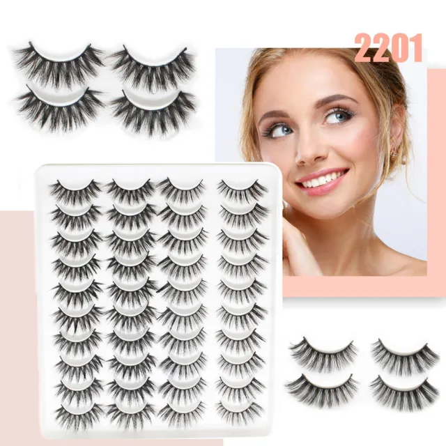 20 Pairs False Eyelashes Mink Natural Extension Black Makeup 3DBlack Soft Lashes