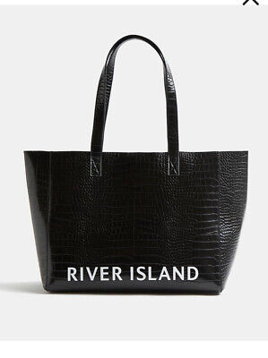 River Island BLACK CROC EMBOSSED tote SHOPPER BAG Black new with tags