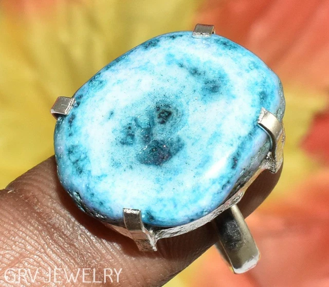 Blue Solar Quartz Gemstone Ethnic Ring 925 Silver Plated Us Size 7.5" R015-E151