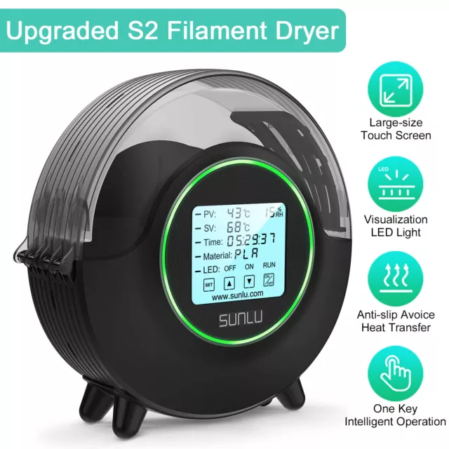 S2 SUNLU 3D Printer Filament Dryer Time Function 360° Surround Dry Spool Holder