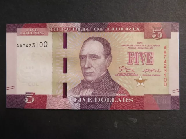 Liberia Banknote 5 Dollars  2016 kassenfrisch (UNC)