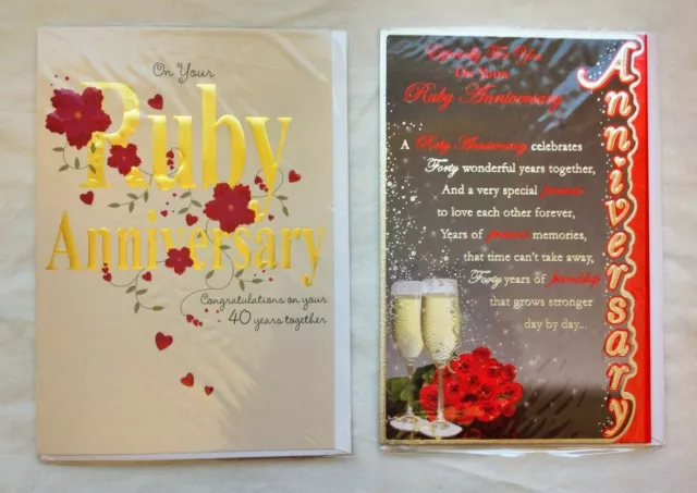 40th Ruby Wedding Anniversary Cards. Good Quality. Lovely Verses.