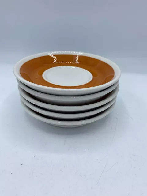 Shenango China Restaurant Ware Form Set of 5 Saucers 4 7/8" White Burnt Orange