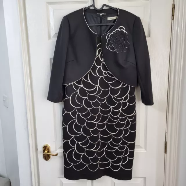 PRECIS Size 14 Dress and Jacket Black Ivory Formal Evening Mother of the Bride