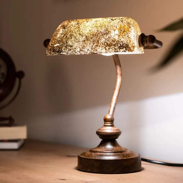 Tischlampe Nachttischleuchte Bankerlampe Retro Schreibtischleuchte rost gold