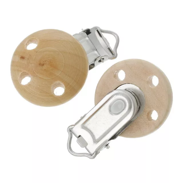 5pcs New Wooden Baby Pacifier Holder Clip Round Natural 4.7cm x 2.9cm