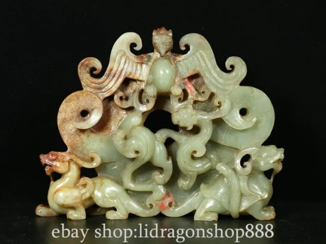 8" Old Chinese Hetian Jade Nephrite Carved Dragon Pi Xiu Beast Statue