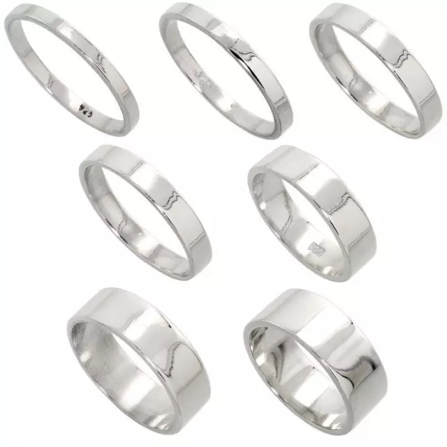 2mm Pour 8mm Hommes & Femme Argent Sterling Plat Mariage Bande,Pouce / Bout