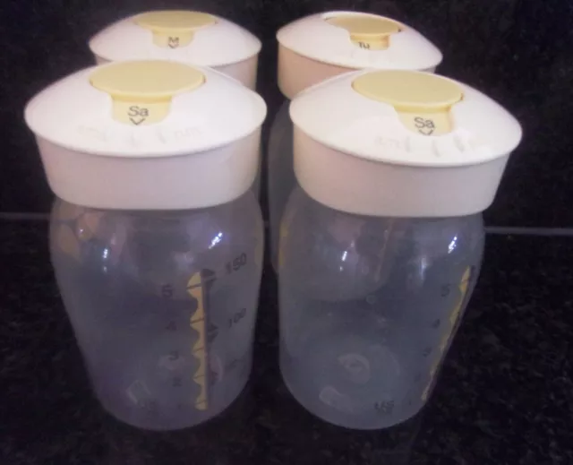 Medela 5 oz breast milk storage feeding Baby Bottles Set Labeling Lids Lot of 4