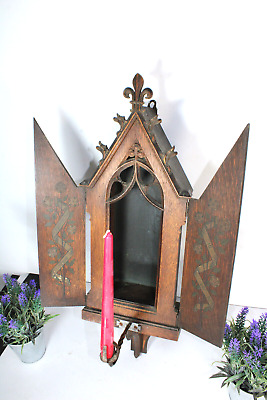 Antique neo gothic 19thc Wood carved wall chapel church religious rare