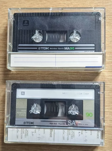 TDK MA90 Metal and  SA90 Audio Cassette Tapes. Used.