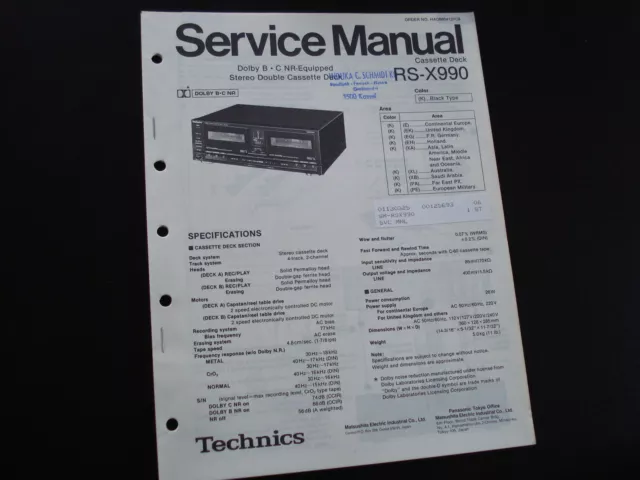 Original Service  Manual Schaltplan Technics RS-X990