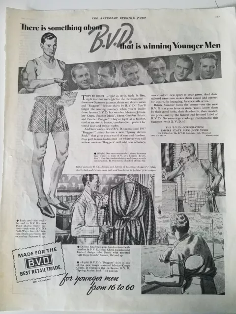 1937 B.V.D. BVD men's plaid underwear robes vintage fashion ad