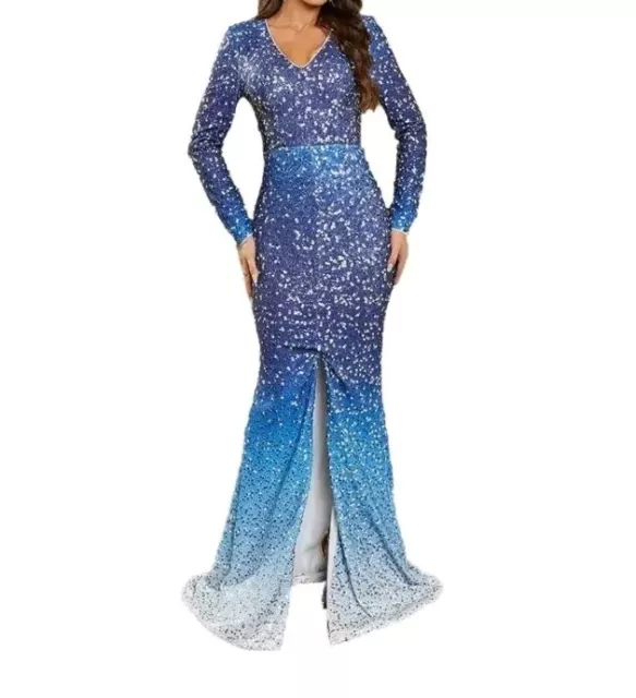 Blue Ombre Sequined Mermaid Gown