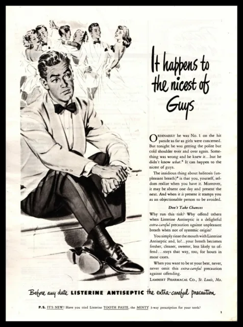 1949 Listerine Antiseptic Bad Breath "It Happens To The Nicest Guys" Print Ad