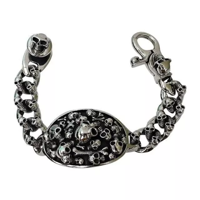 Sterling Silver Phantom Skull Biker Bracelet