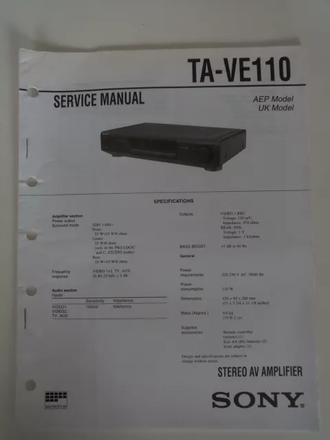 Schema SONY - Service Manual Stereo AV Amplifier TA-VE110 TAVE110