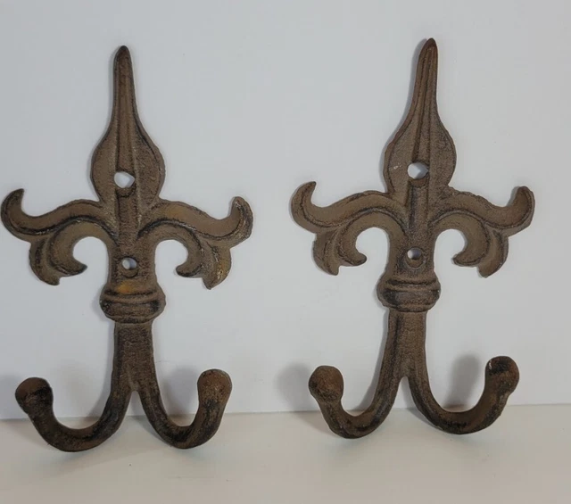 Pair 2 Decorative Scroll  Iron Towel Coat Wall Hooks Ornate