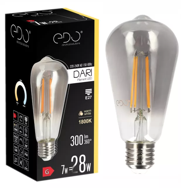 Ampoule LED décorative à filament DARI 7W E27 1800K 300lm EDO SOLUTIONS