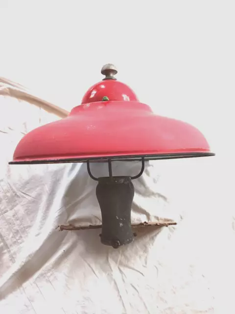 Vintage Revere Red Gas Station Post Lamp, Red Enamel Top, White Underside Reflec