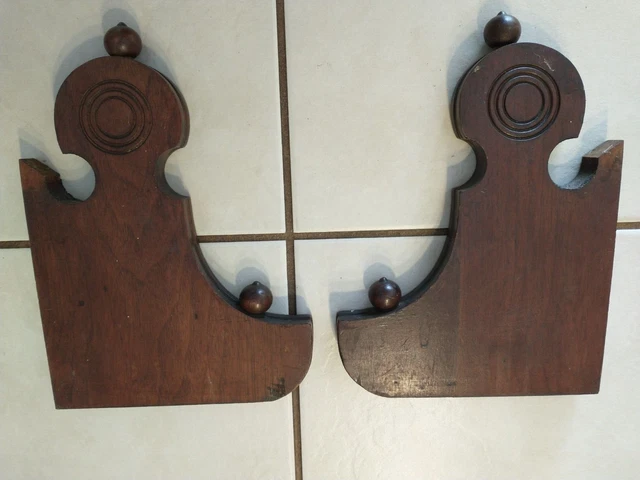 Pair Walnut Architectural Shelf Brackets Victorian Corbels W Finials 7 3/4 X 11"