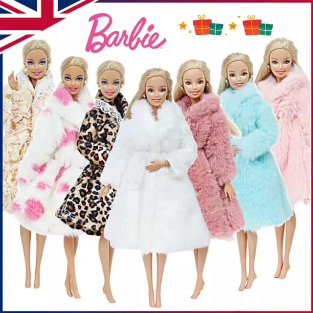 NEW Barbie Princess Fur Coat Dress Accessories Clothes For Barbie Dolls Toys UK