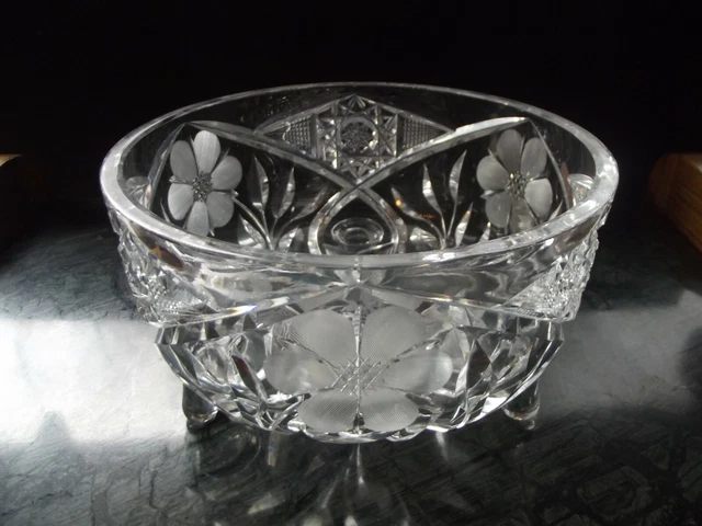 Footed Ferner bowl planter, American Brilliant Cut Glass Crystal MERIDEN Shirley