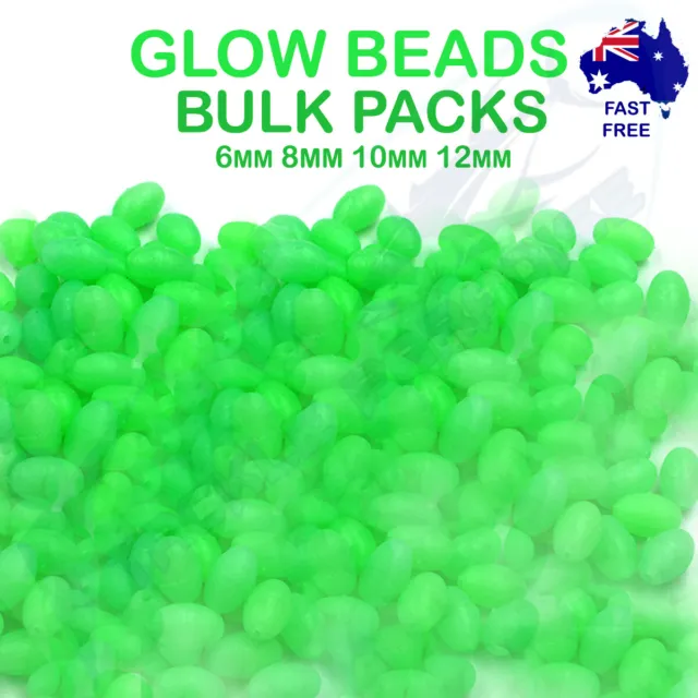 BULK Fishing Lumo Soft Glow Beads Green Oval 6mm 8mm 10 12mm Tackle lure Snapper