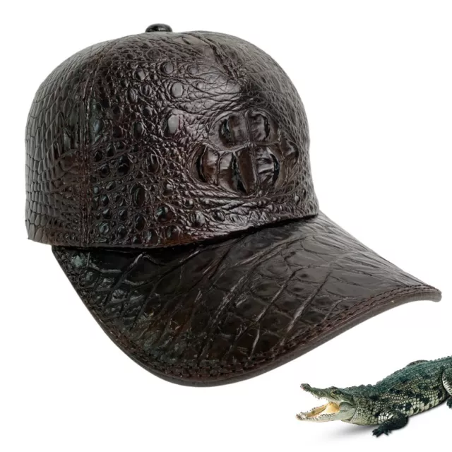 Brown Mens Alligator Leather Baseball Cap Casual Adjustable Trucker Hat Handmade