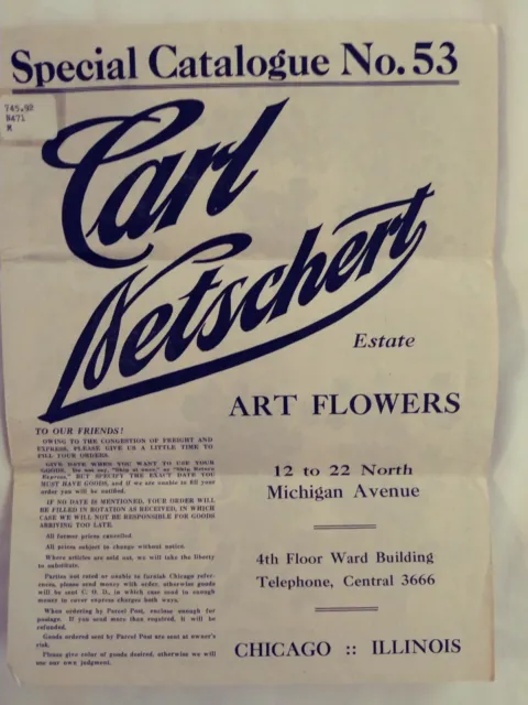Antique Carl Netschert Estate Art Flowers Special Catalog No. 53 Chicago IL
