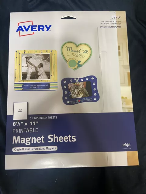 Avery® Printable Inkjet Magnet Sheets, 8 1/2 x 11, White, 5/Pack 072782032708