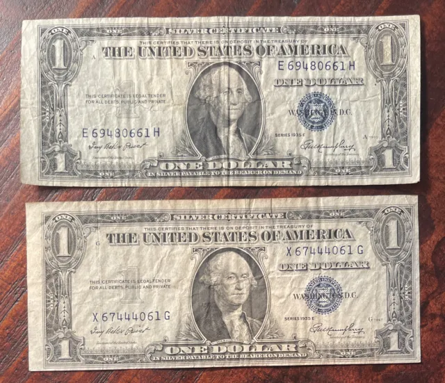 1935-E United States Dollar Currency $1 Silver Certificate Lot Of 2