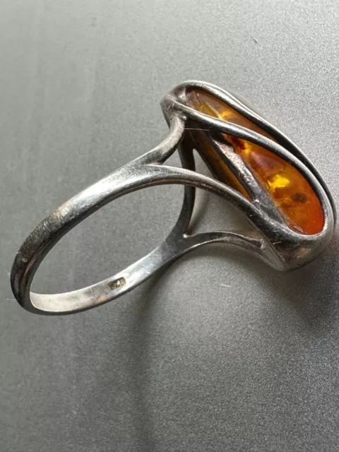 Elegant Antique French Art Nouveau Sterling Silver Ring Size 10.25 w Amber stone