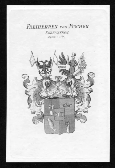 1820 - Fischer Ehrenstrom Stemma Nobile! Coat Of Arms Heraldry Araldica