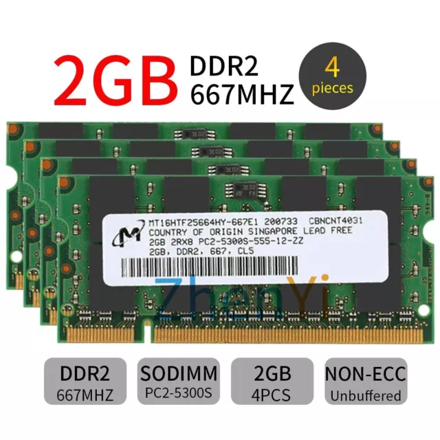 Für Micron 8GB 4x 2GB/ 1GB PC2-5300S DDR2 667MHz 200PIN SODIMM Notebook Speicher