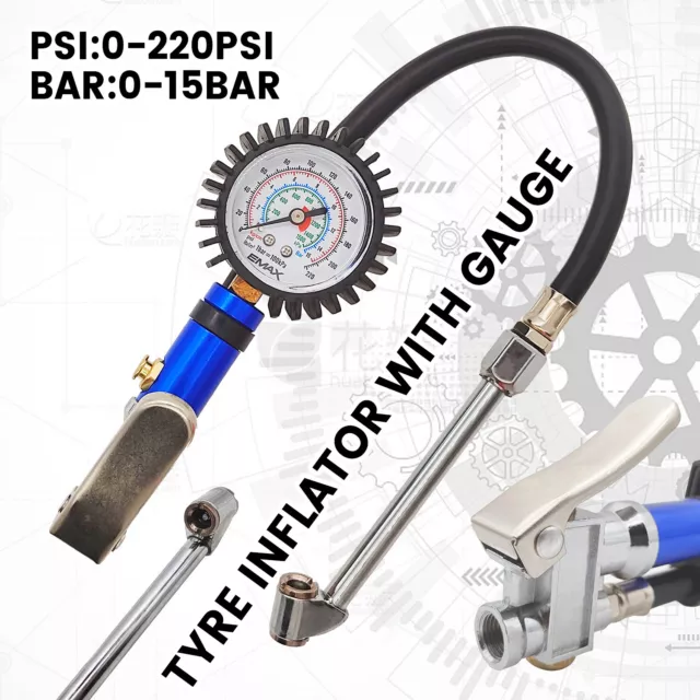 Professional Garage Air Line Tyre Pump Inflator Pressure Gauge For Compressor UK