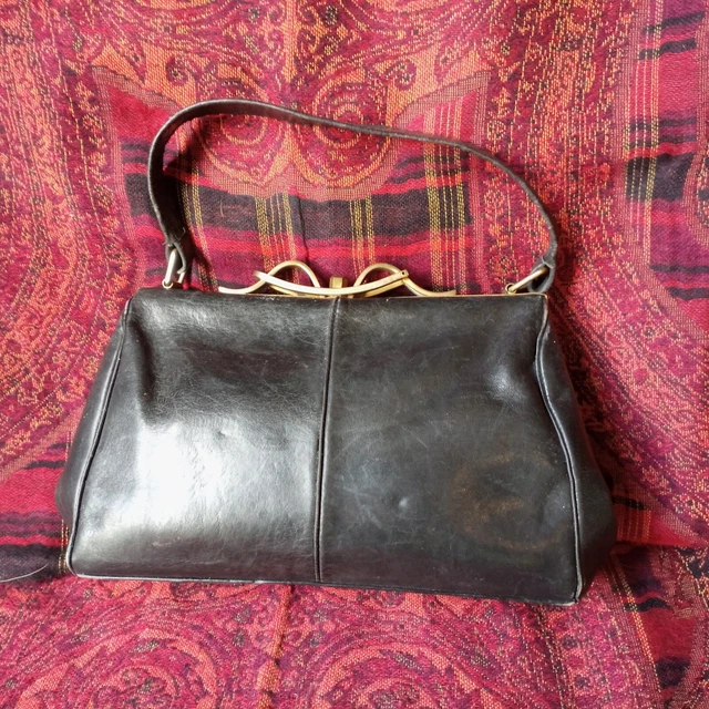 Sac à Main Vintage Cuir Ivoire Années 50-60 - 15x21.5cm Occasion Très Bon État