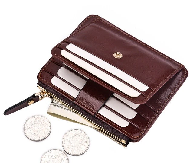 Men's Leather Wallet Credit Card Holder RFID Blocking Zip Pocket Coin Purse Thin