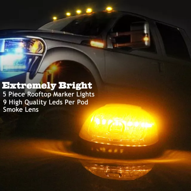 5x Smoked Lens Cab Roof Marker Running Amber LED Lights for Pickup Truck SUV 4x4