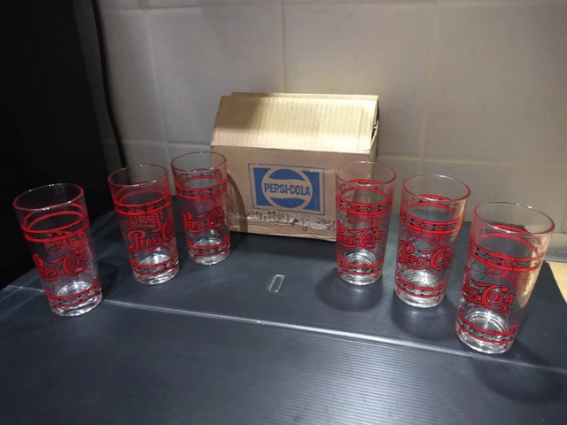 SET 6 bicchieri vintage Pepsi anni 80 stile Tiffany liberty + CARTONE con logo