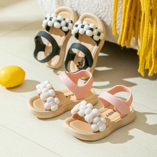 Girls Flower Flat Sandals Summer Toddler Baby Kids Holiday Princess Shoes Size