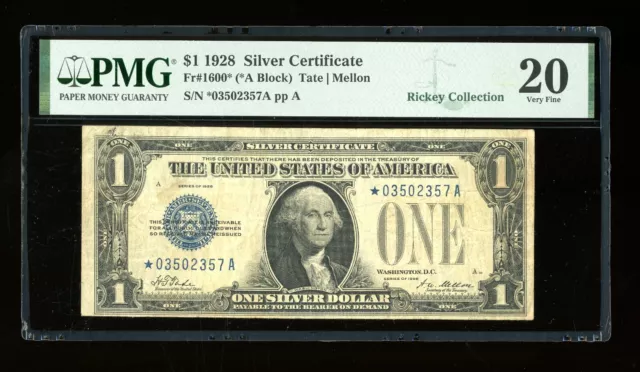 DBR 1928 $1 Silver Funnyback STAR Fr. 1600* PMG VF-20 Serial *03502357A