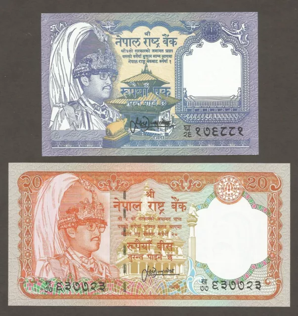 Nepal 1, 20 Rupees N.D. (1995,97); UNC P-37-38; L-B240, B242; King, deer; 2 pcs