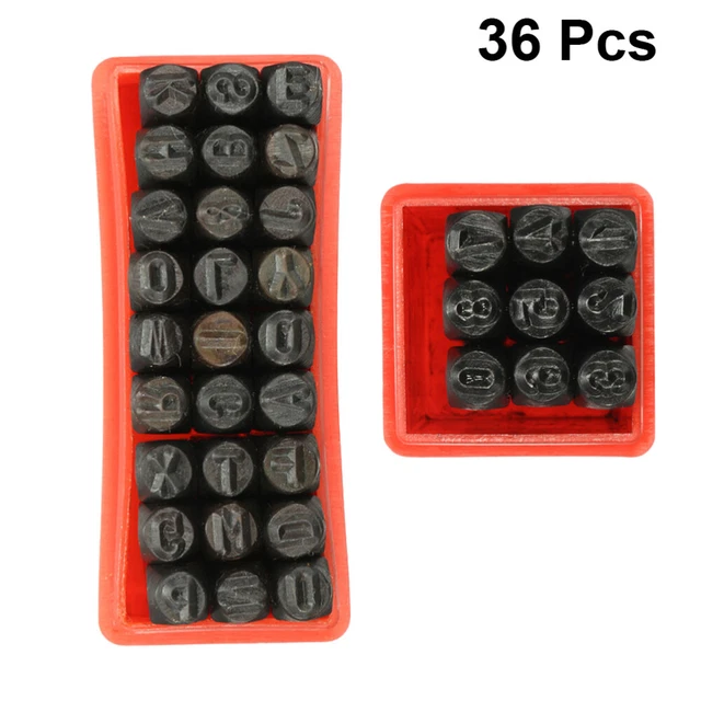 36 piezas Estampillas de 2,5 mm Letras Números del alfabeto Juego de punzón Madera Cuero Punzón de acero