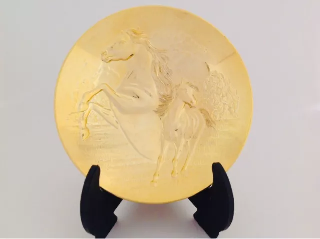Japanese Horse Zodiac Sake Cup 24K Gold Plated Metal Asia Collectible Uma-1