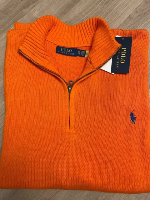 Brand New Ralph Lauren Mens Jumper Zip Collar in Orange XXL