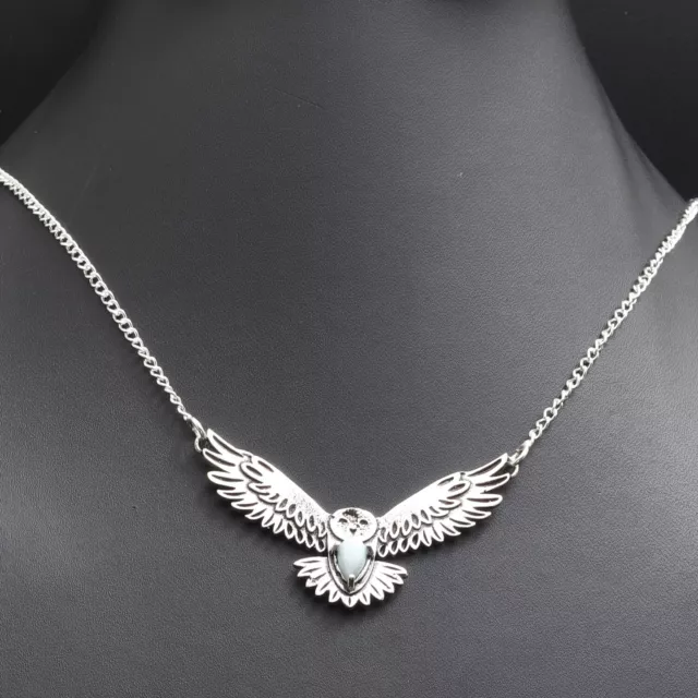U10691 Natural Larimar Silver Plated Eagle Flying Necklace 17" Gemstone Jewelry