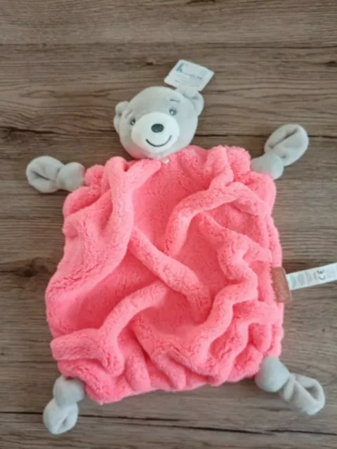 Doudou Plat Plume Ours Gris Rose Fluo Kaloo Néon Noeuds Neuf Sans Boite