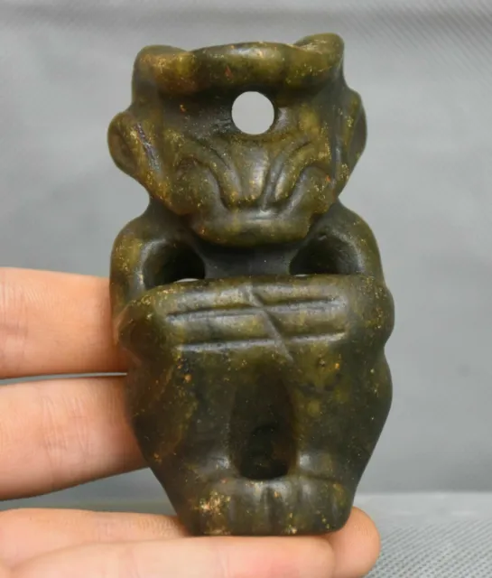 3.6" Ancient Hongshan Culture Old Jade Stone Carved Sun God Helios Statue