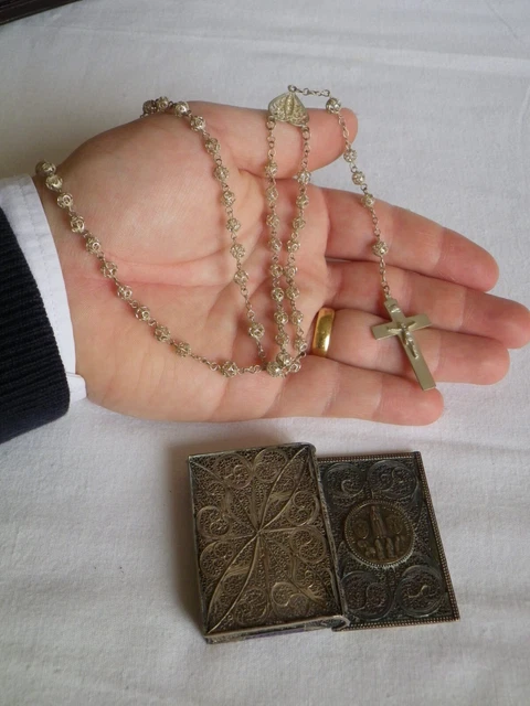 Pendentif Ancien Argent Massif 925 Filigrane - Forme Boîte Livre - Occasion Bon état Général